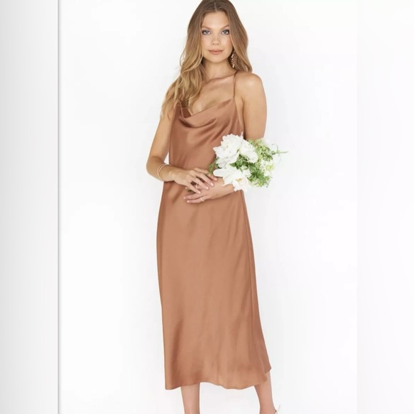 Show Me Your Mumu Verona Cowl Dress Copper Luxe Satin